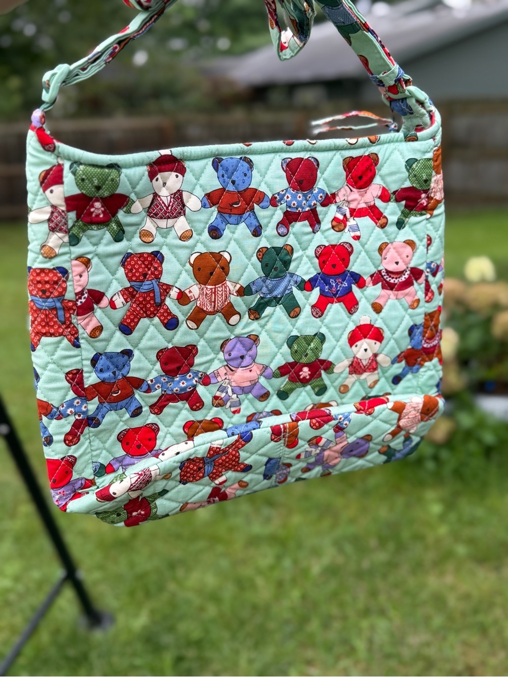 Vera Bradley Essential XL Crossbody Bag Toasty Teddies Mint Green Teddy Bear
